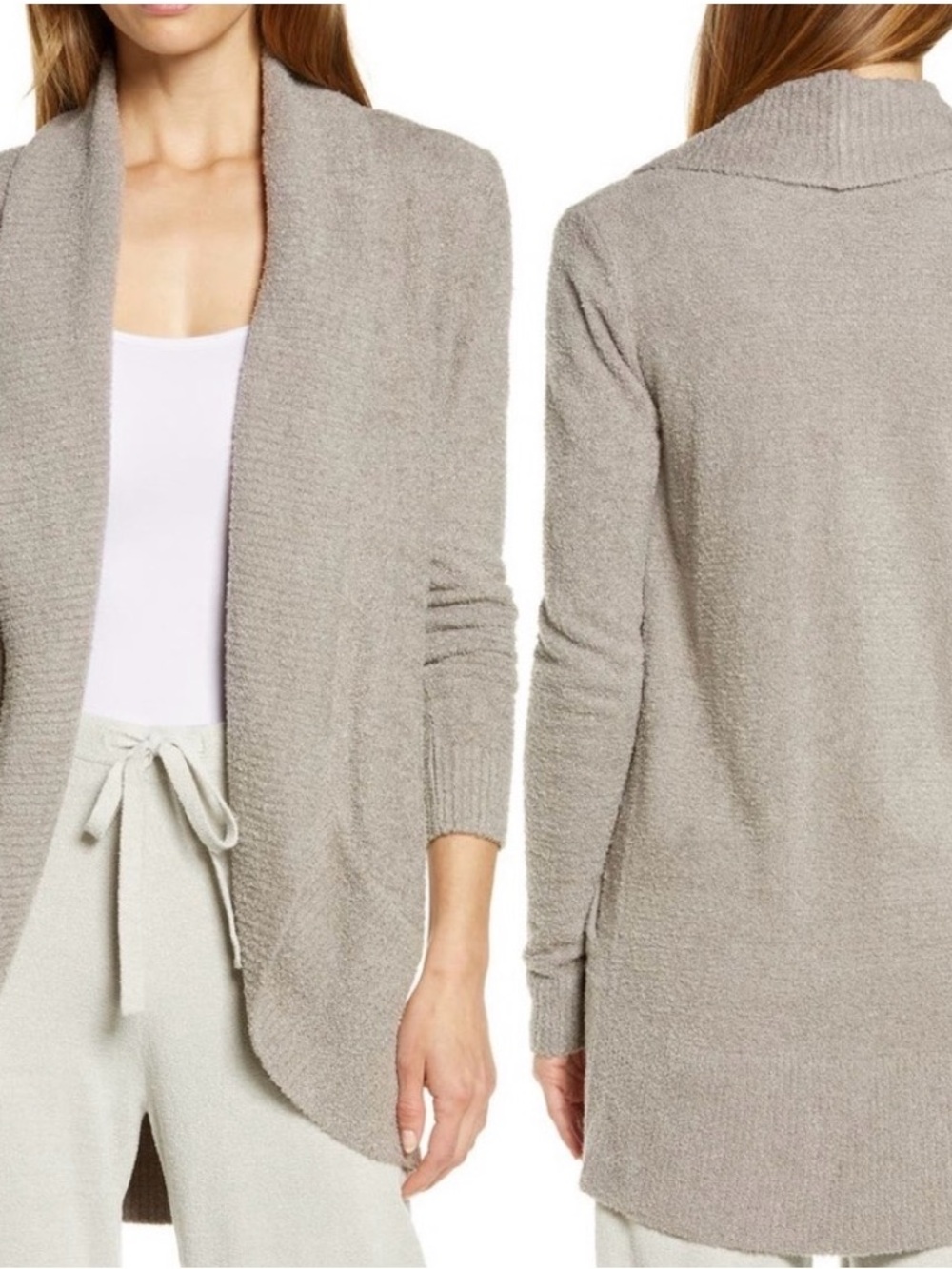 Barefoot Dreams Open-Front Cardigan in Taupe Gray XS